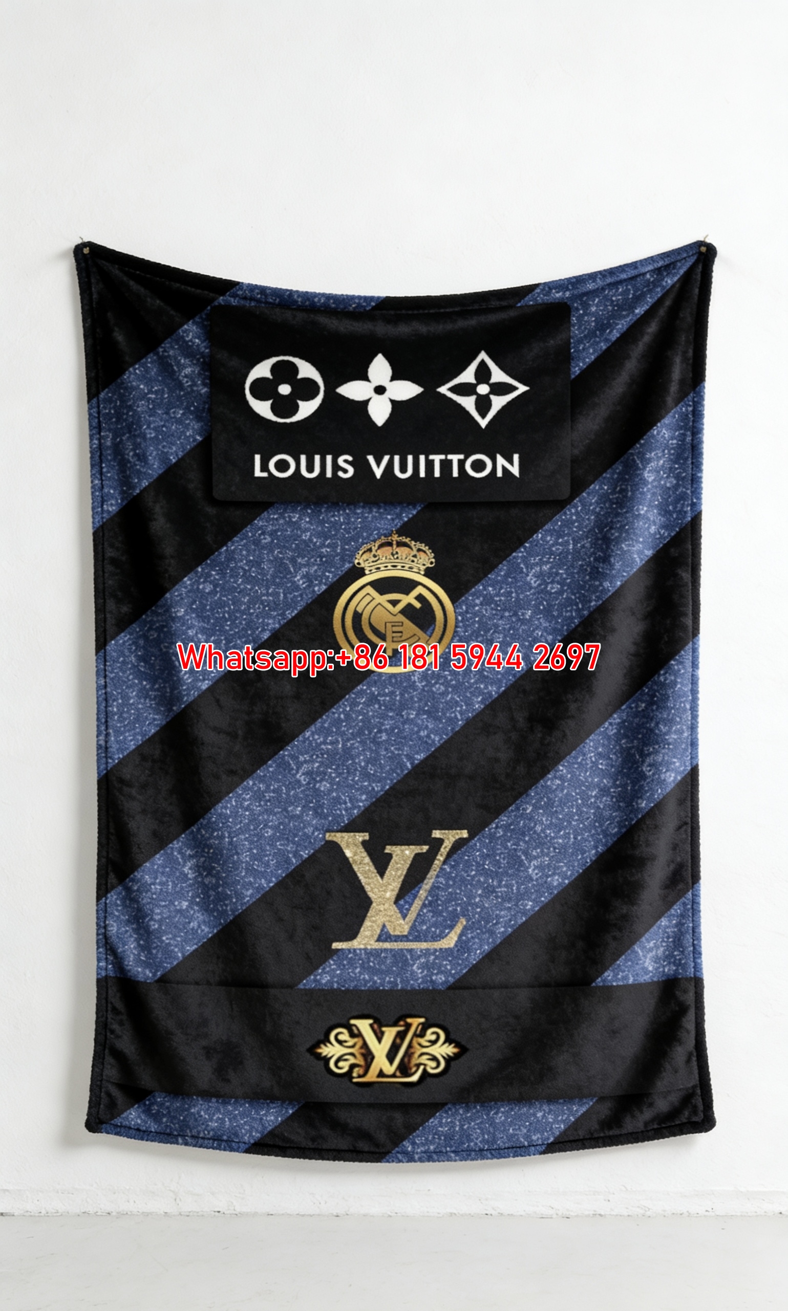 LV Royal Blue Glitter Blanket LV Blue Stripe Luxury Throw IMG_3278